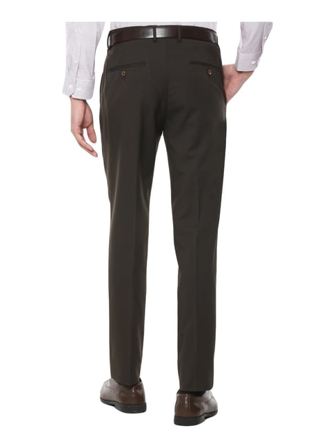 Buy Louis Philippe Men Grey Carrot Fit Textured Flat Front Formal Trousers  online