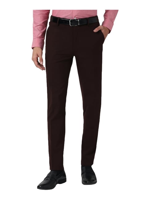 Peter England Men Maroon Formal Trousers