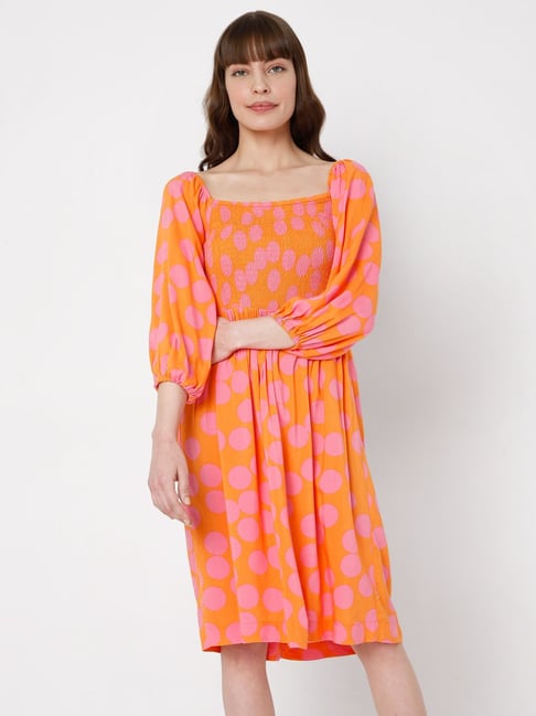 Vero Moda Orange Polka Dot Dress Price in India