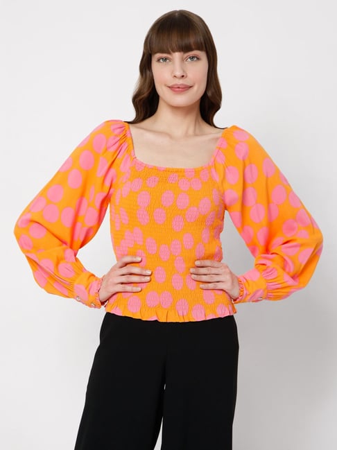 mesterværk mumlende nikotin Buy Vero Moda Orange Polka Dot Top for Women Online @ Tata CLiQ