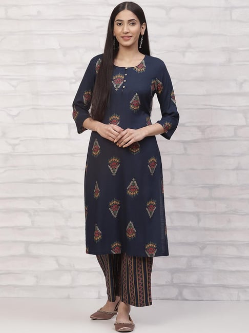 Rangriti Navy Printed Kurta Palazzo Set