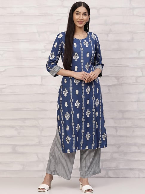 Rangriti Blue Printed Kurta Palazzo Set