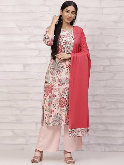 Rangriti Pink Printed Kurta Palazzo Set With Dupatta