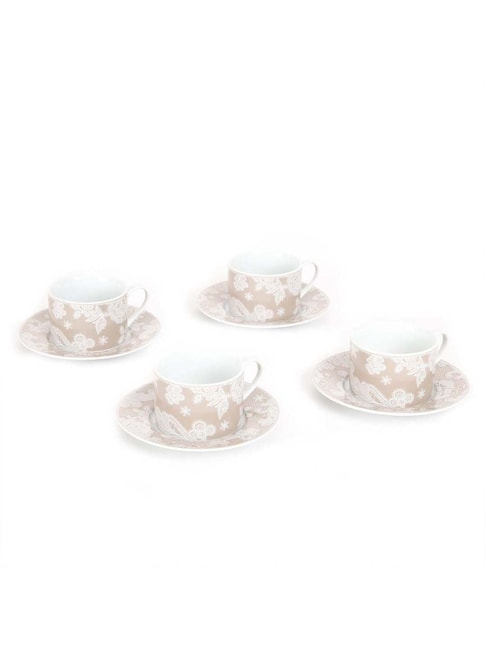 زلق مؤامرة حفر  Buy Home4U Beige & White Porcelain Tea Set (4 Cups & 4 Saucers) at Best  Price @ Tata CLiQ
