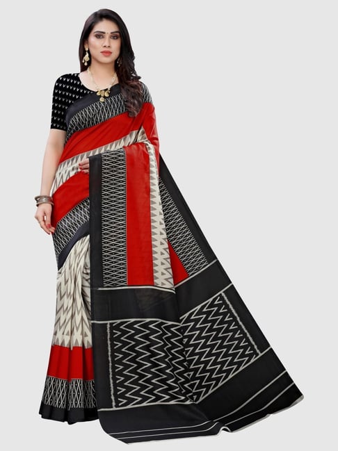 KSUT Multcolored Printed Saree With Unstitched Blouse Price in India
