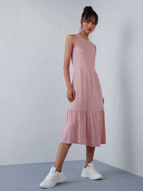 Nuon by Westside Dusty Pink Tiered Muller Dress Price in India