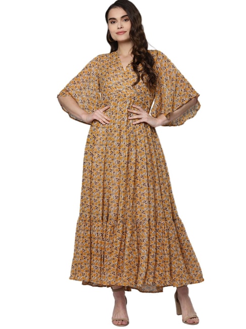 Femella Yellow Floral Print Dress Price in India