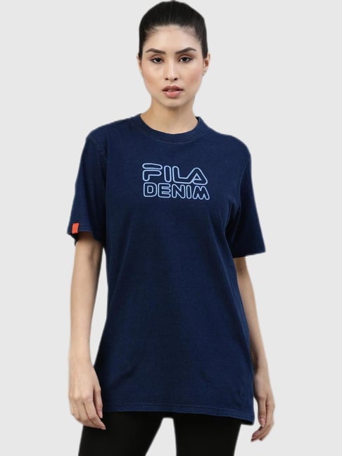 Buy Fila Navy Logo Printed T Shirt for Women Online Tata CLiQ