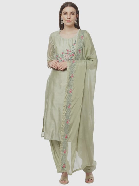 Biba Green Embroidered Unstitched Dress Material