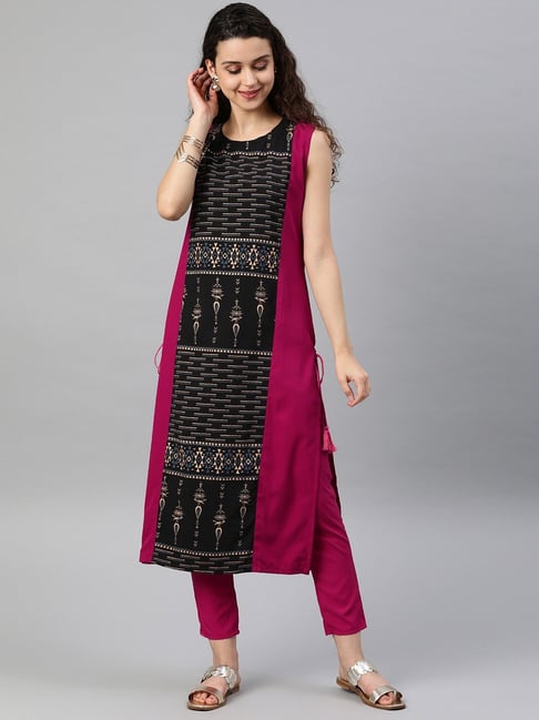 Ziyaa Pink Printed Straight Kurta