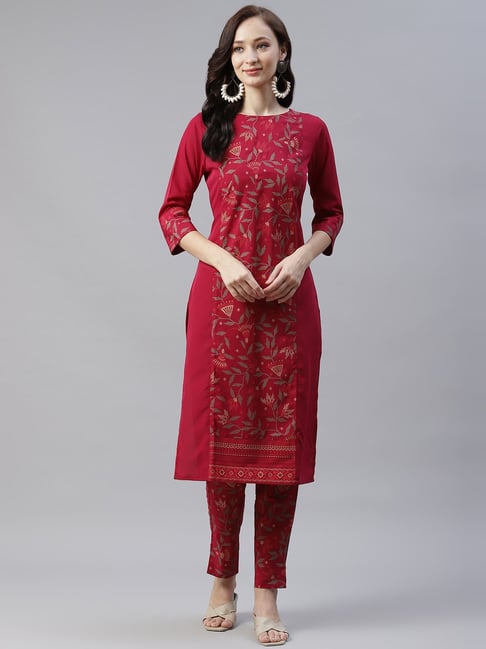 Ziyaa Pink Printed Straight Kurta