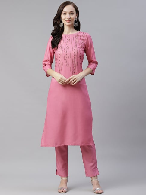 Ziyaa Pink Printed Straight Kurta