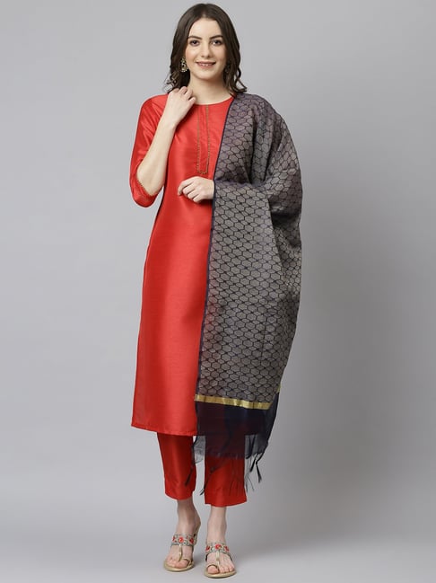 Janasya Red Kurta Pant Set With Dupatta Price in India