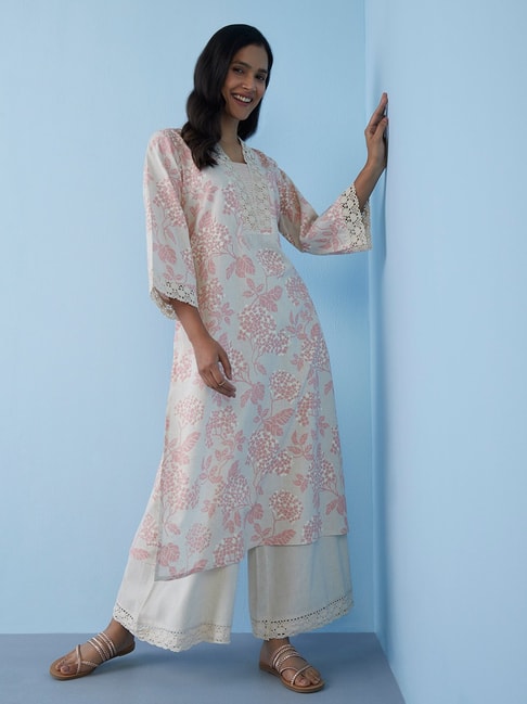 Utsa by Westside Peach Floral-Patterned A-line Kurta Price in India