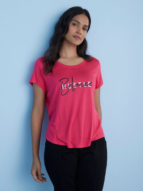LOV by Westside Pink Typographic Printed Sherry T-Shirt Price in India