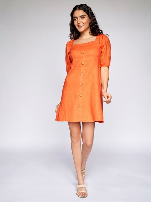 AND Orange Flare Fit Dress Price in India
