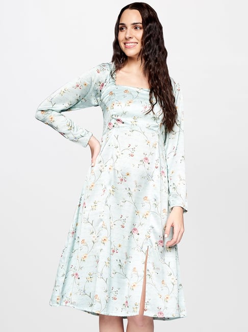 AND Sage Green Floral Print Dress Price in India