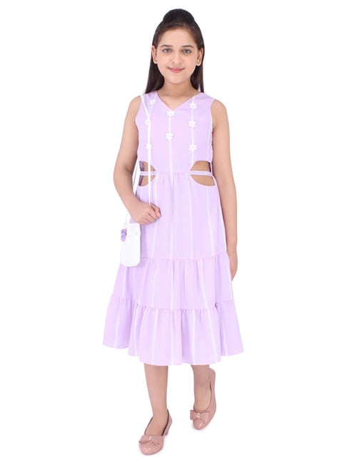 Cutecumber Kids Lilac Striped Dress with Sling Bag-picture-31