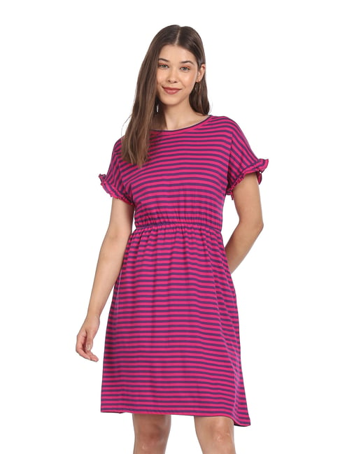 Sugr Pink Cotton Stripes Dress Price in India