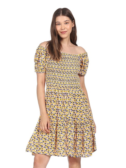 Sugr Yellow & Blue Printed Dress Price in India