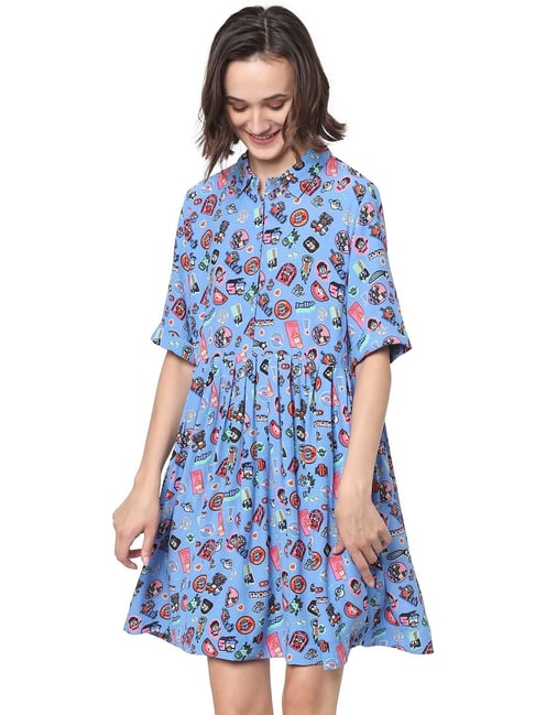 Only Blue Printed Dress Price in India