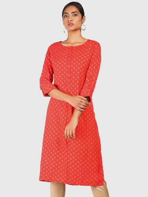 Karigari Red Floral Print Kurta