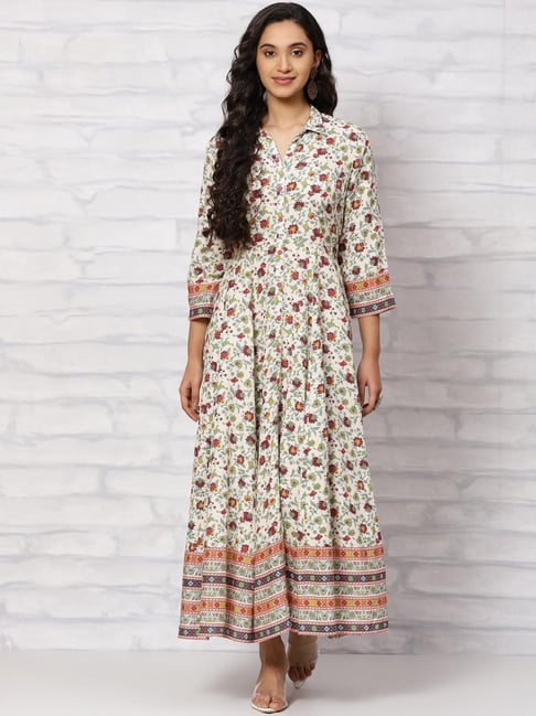 Rangriti Beige Printed A-Line Dress Price in India