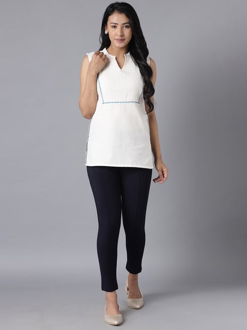 Buy Elleven Navy Plain Pants for Women Online @ Tata CLiQ