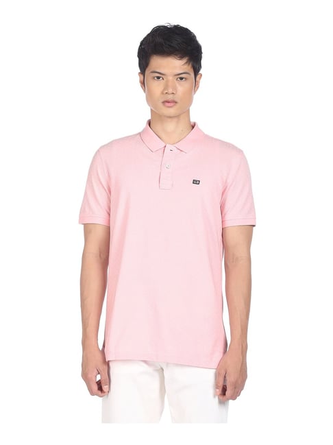 Arrow Sports Pink Cotton Regular Fit Printed Polo T-Shirt