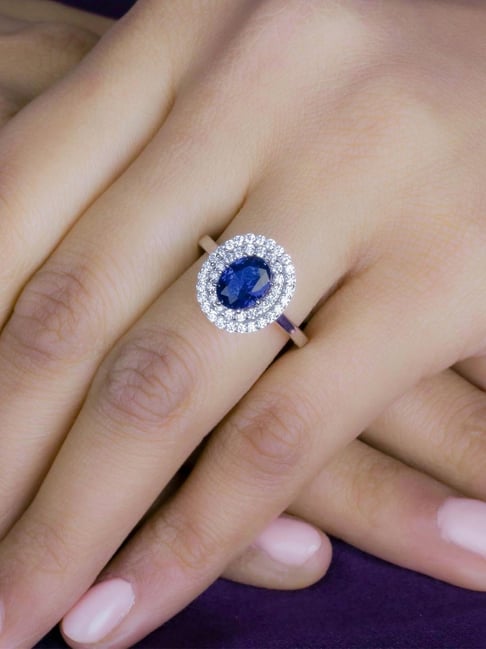 Designer 7.87ct Ladies Blue Sapphire and Diamond Cocktail Ring 18K White  Gold 802628