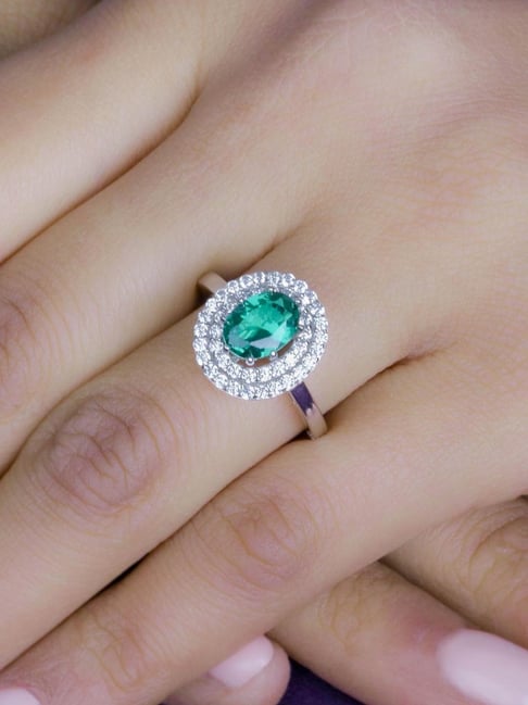 4.42 Carat Genuine Green Amethyst, Green Diamond & White Diamond .925  Sterling Silver Ring | QR5743GAGDWD-SSR | QuintessenceJewelry