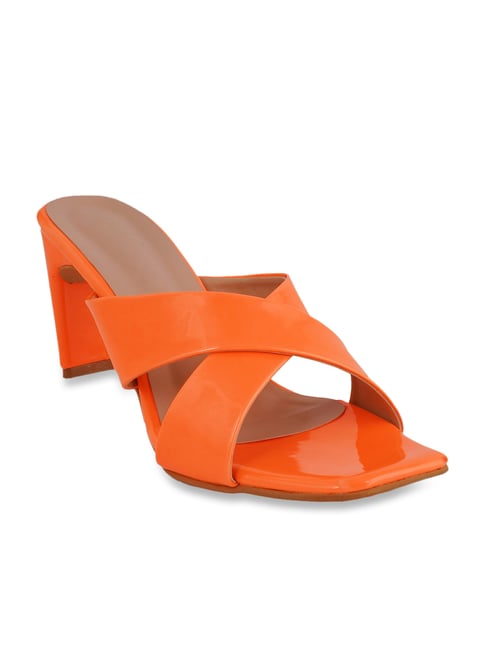 Scentra Women's Orange Cross Strap Stilettos