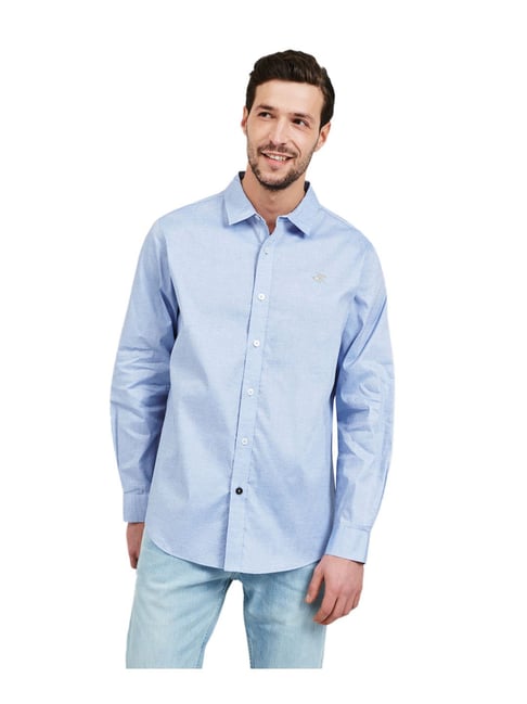 Beverly Hills Polo Club Oxford Blue Self Print Shirt