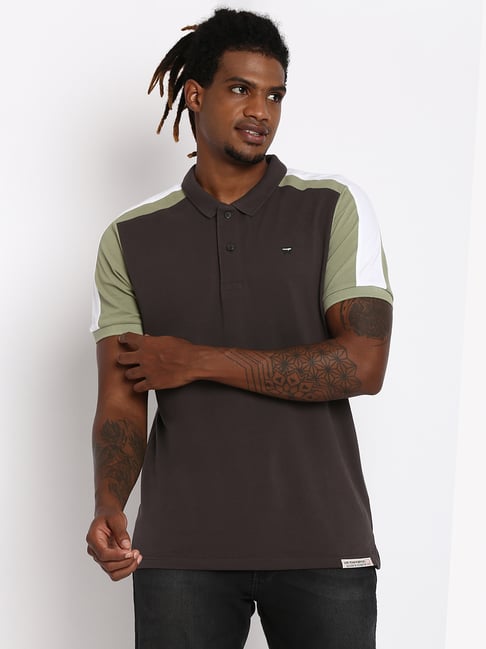 Wrangler Dark Grey & Olive Polo T-Shirt