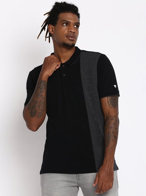 Wrangler Black & Dark Grey Polo T-Shirt