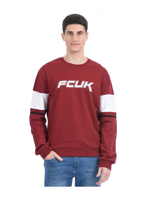 French Connection Red & White Regular Fit Sweatshirt