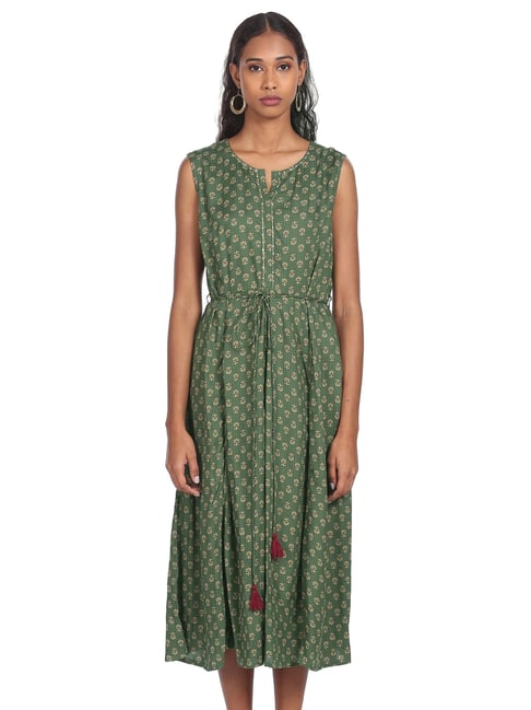 Karigari Green Printed A-Line Dress Price in India