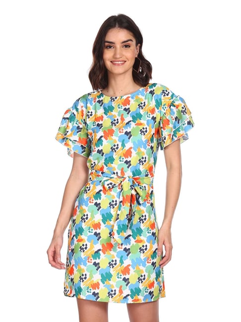 Sugr Multicolored Printed Shift Dress Price in India