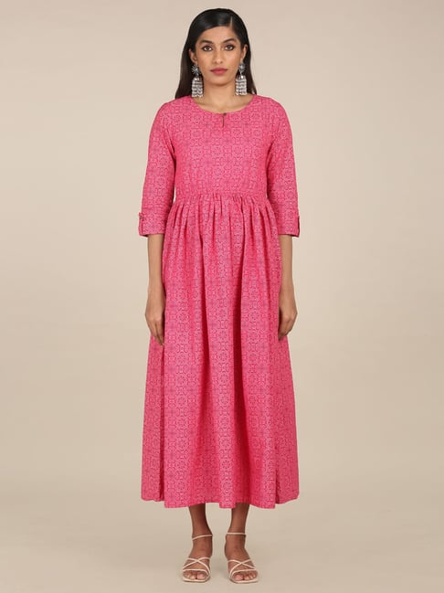 Karigari Pink Printed A-Line Dress Price in India
