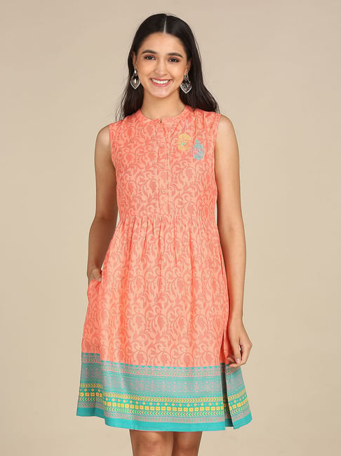 Karigari Coral Printed A-Line Dress Price in India