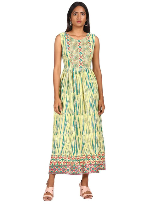 Karigari Yellow Printed A-Line Dress Price in India