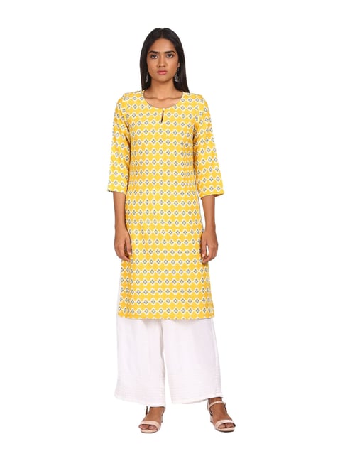 Karigari Yellow Printed Straight Kurta