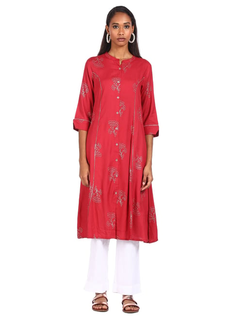 Karigari Red Printed Straight Kurta