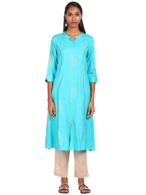 Karigari Blue Printed A Line Kurta