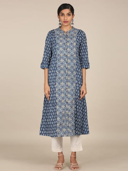 Karigari Blue Printed A Line Kurta