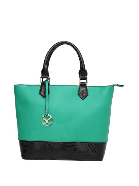 Sugarush Primrose Green & Black Color Block Large Tote Handbag Price in India