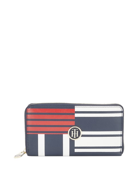 Tommy Hilfiger Grey & White Striped Zip Around Wallet for Women