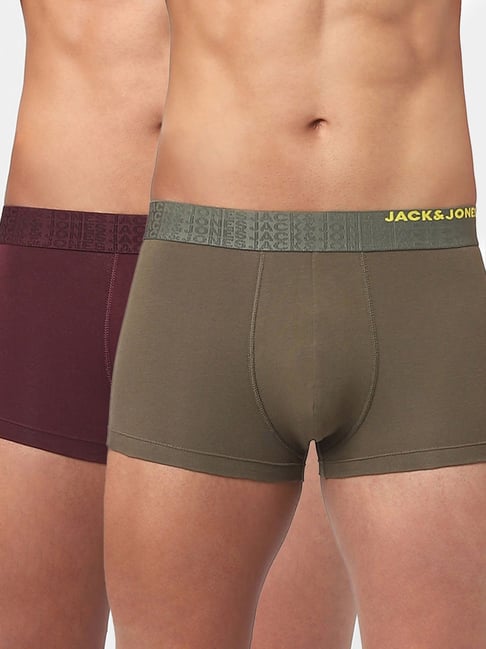 Jack & Jones Olive Night & Wine Regular fit Trunks-Pack of Two