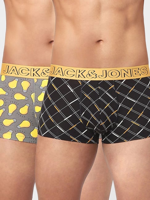 Jack & Jones Grey & Black Checks Trunks-Pack of Two