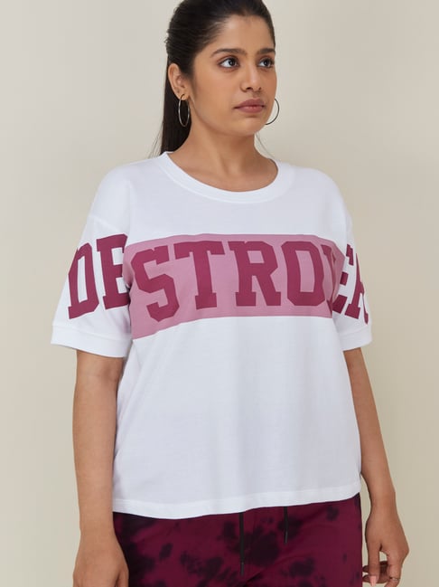 Sassy Soda Curves by Westside White Text Printed Rex T-Shirt Price in India